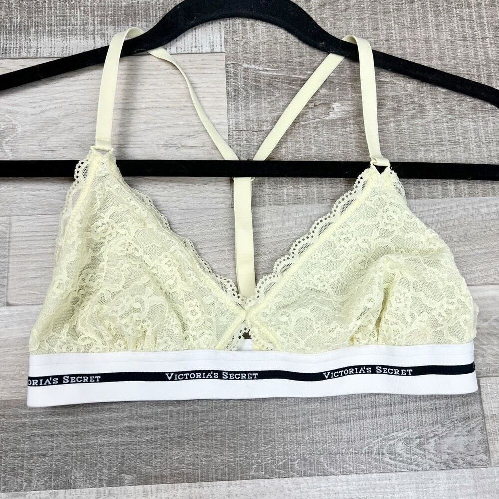 Victoria's Secret Yellow Lace Triangle Bralette M Racerback Women's Bra - Picture 2 of 7